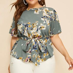 Sold! Floral Print Belted Blouse